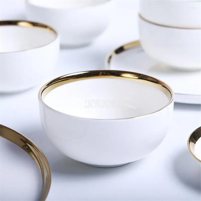 Schüsseln 10 Teile/satz Nordic Europäischen Stil Keramik Reis Schüssel Gold Rand 11,5x5,6 cm Einfache Haushalt Runde Gekochte Nudel suppe