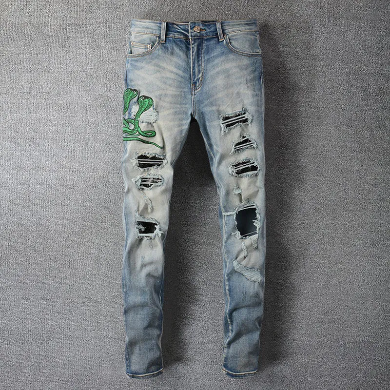 Amiri Snake Jeans Mike Amiri Jeans Replica Mens Ripped Streetwear