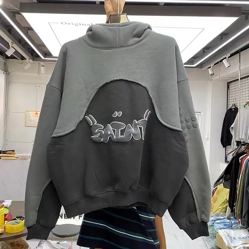 Heren Hoodies Sweatshirts driedimensionaal schuim splitsen kleur hoodie plus fleece mannen en vrouwen 230216