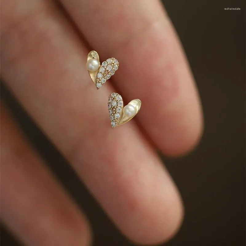 Boucles d'oreilles en argent pur S925, Micro ensemble de clous d'oreilles avec perle de Zircon, tempérament amour, petit polyvalent, Mini français rétro