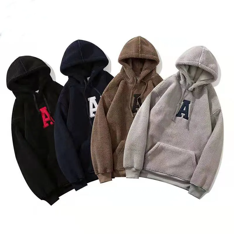 Loose Korean hoodie lambswool rocker fleece material fashion couples models sweatshirt casual rabbit fur long sleeve kawaii clothing aesthetics