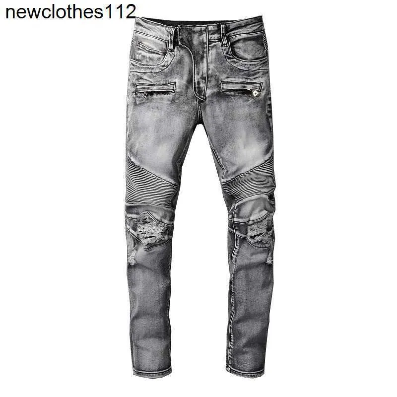 Vintage Balmain Jeans Homme Pantalon Biker Slim En Denim Gris