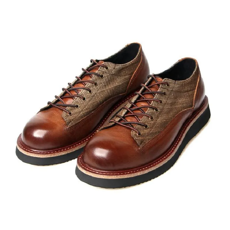 Round Head Retro Shoes Tooling Big Head Casual Men's Shoes Head Layer Cowhide Hand-Rubbed Color Thick Soled Shoes For Men D2A16