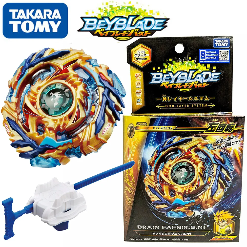 Spinning Top Tomy Starter Drenam Fafnir Beyblade Burst B-79 B200 Spin esquerdo com o lançador Beyblade Be Blade Top Spinner Toy for Children 230216