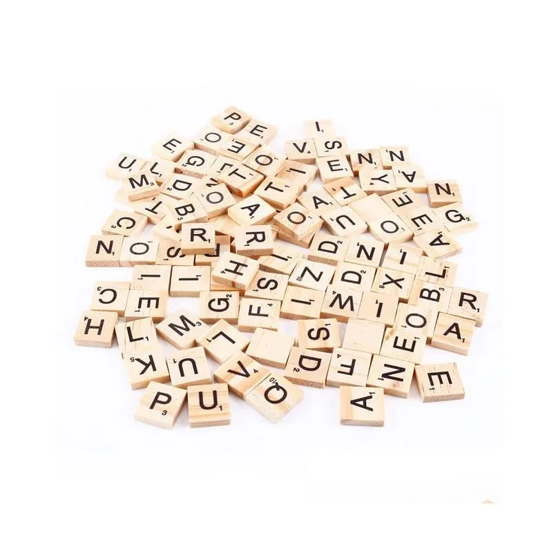 Intelligence Toys 100pcs/conjunto de ladrilhos de alfabetismo de madeira Scrabble N￺meros de letras pretas para artesanato Presentes de entrega de madeira de madeira aprendendo educat dhe1k