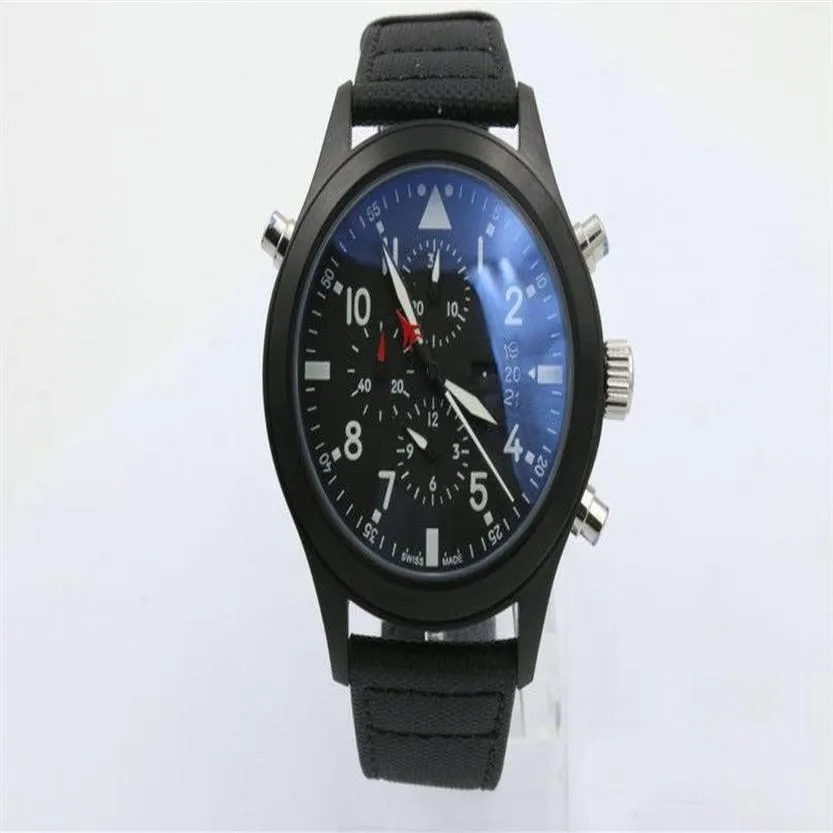 Rel￳gio de alta qualidade Man Sapphire Black 388001 3880 01 Pilot's Japanese Quartz Movement Cron￳grafo Watches240C