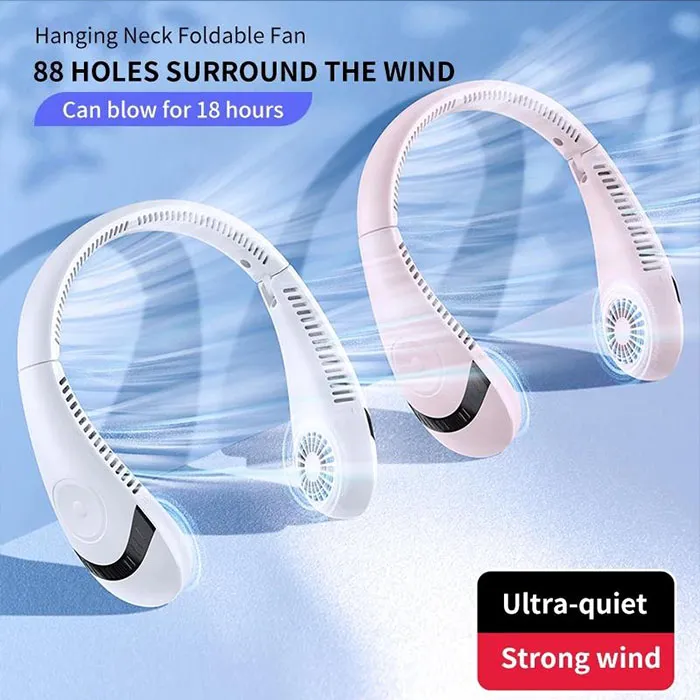 Party Favor Portable Hanging Neck Fan Foldable Summer Air Cooling 5000mAh USB Rechargeable Bladeless Mute Neckband Fans for Sport