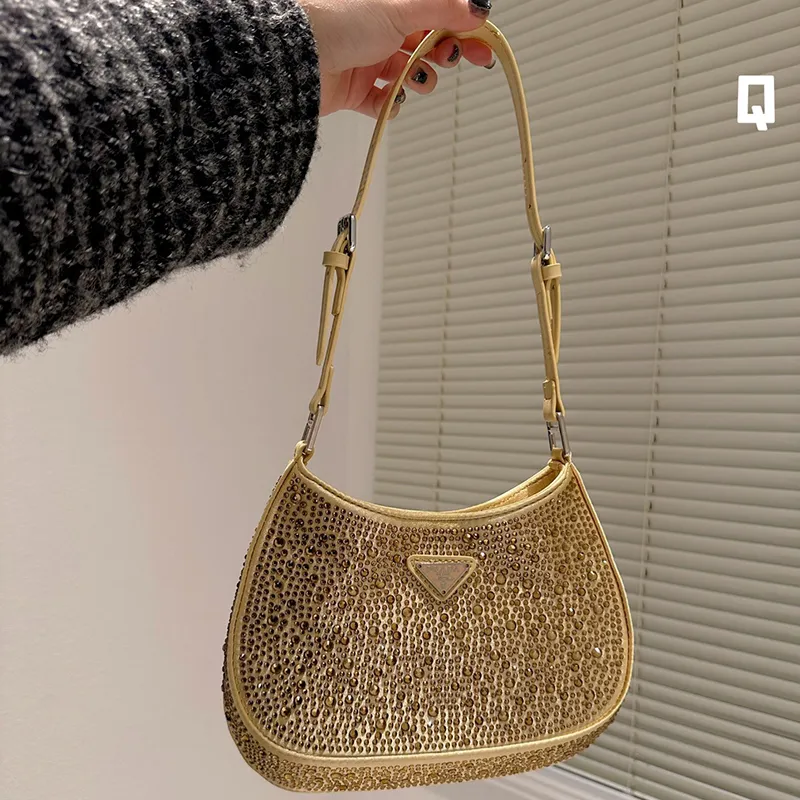 Rhinestone Handbag Party Evening Fashion Shoulder Bag for Women Luxury Designer Mini Bag with Zipper Closure PU Leather Pink 2024 Y2K Style