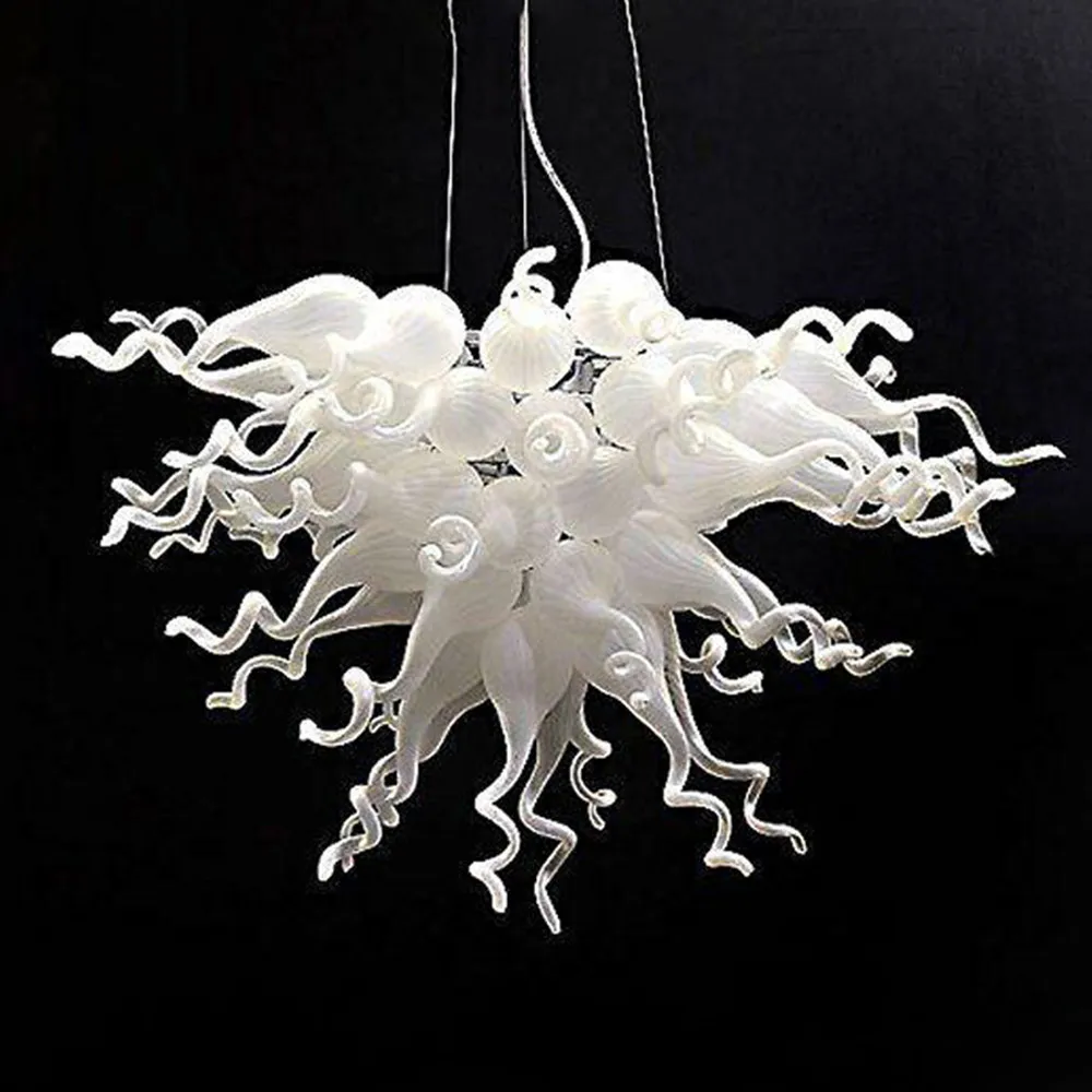 Modern Pendant Lamps White Color 28 by 20 Inches AC 110V 240V Hand Blown Glass Chandelier Italy LED Lighting Indoor Hanging Fixture Ceiling Decorative GG922