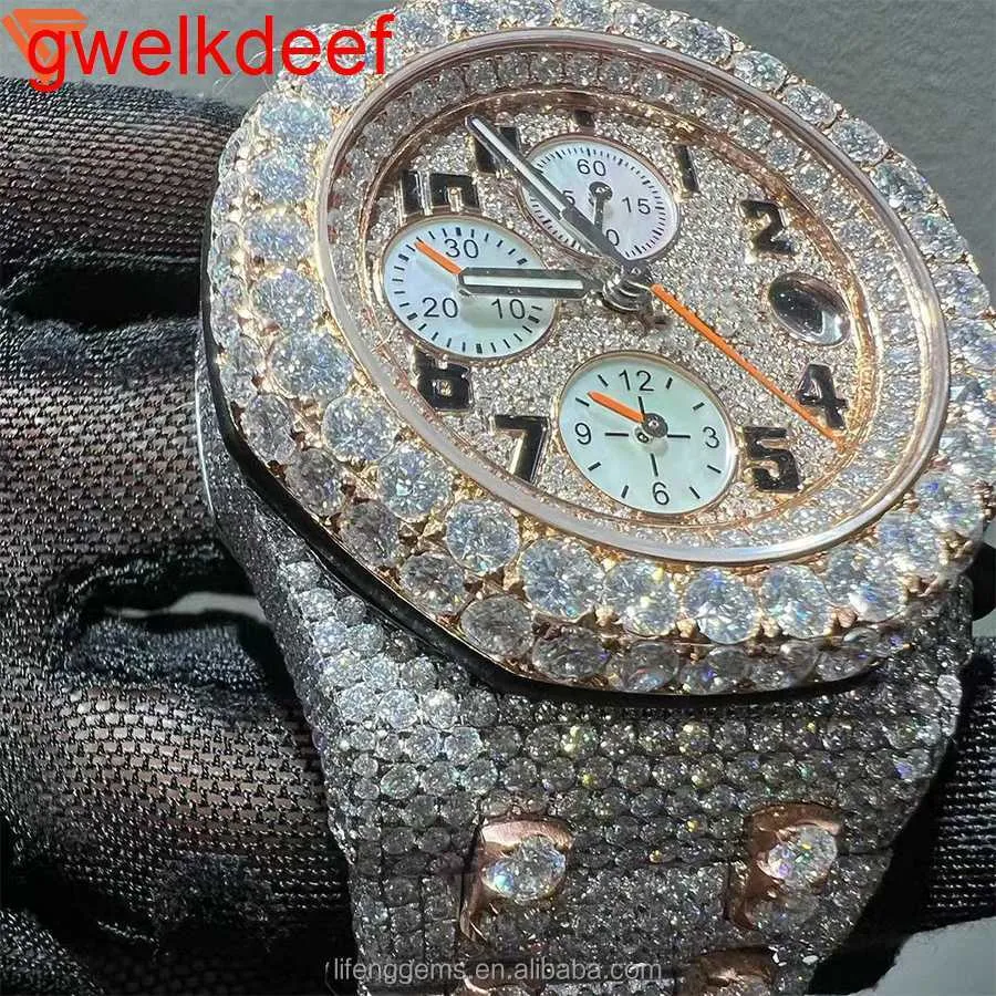 ساعة Wristwatches فاخرة مخصصة بلينغ المثلجة خارج الساعات الذهب الأبيض مطلي Moiss Anite Diamond Watchess 5A جودة عالية التكرار ميكانيكية UUJ16777
