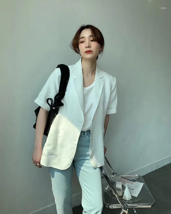 Women's Suits Korean Knitted T-shirt Retro VITIANA Women Thin Coat Spring 2023 Female Long Sleeve Open Stitch White OL Womens Jackets And