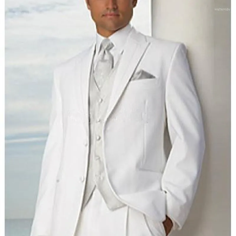 Erkekler 2023 Kostüm Homme Mens varış Beyaz Damat Smokin Groomsmen Erkek Düğün Adam Takım (Ceket Pantolon Yelek)