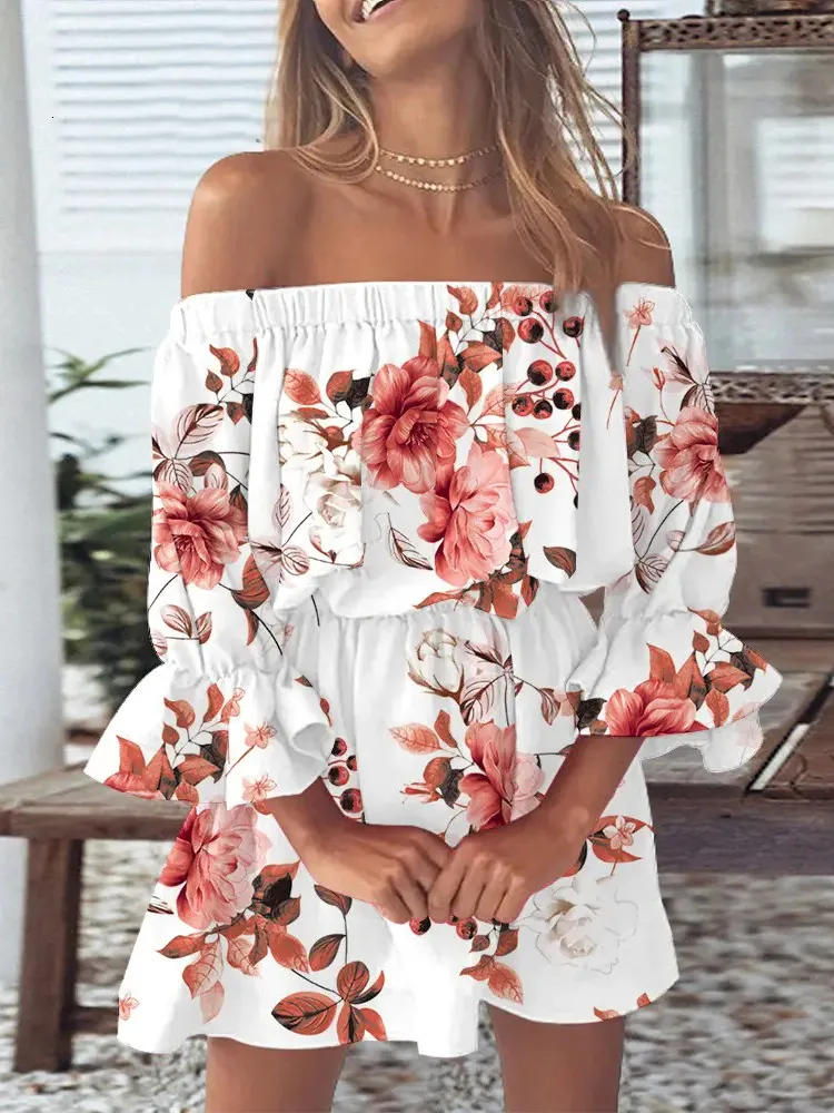 sachin and babi light blue dress Chiffon Ruffles Flower Printed Off-Shoulder Long Sleeve Party Mini Dress L
