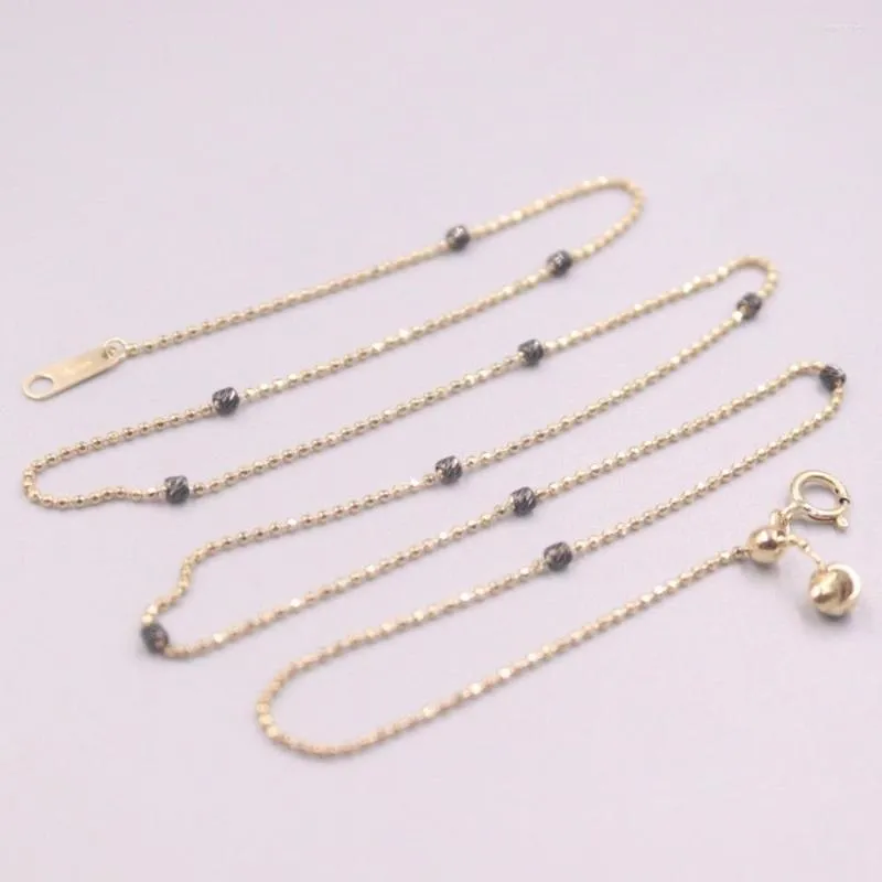Chains AU750 Pure 18k Yellow Gold Chain Carved Beads Link Adjustable Necklace 2.3g /45cm
