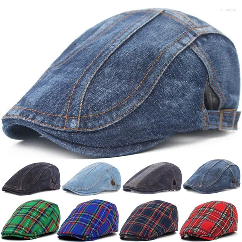Beretten verstelbare denim baret hoeden mannen vrouwen unisex jeans sboy hoed lente herfst piek cap casual voorwaartse caps 2023