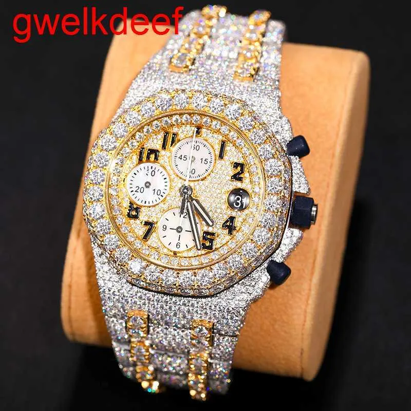 Montre-bracelets Luxury Custom Bling Iced Out Out Watches White Gold plaqué MISIONS ANITE DIAMOND WESTESS 5A Replication de haute qualité mécanique YCWA 8888