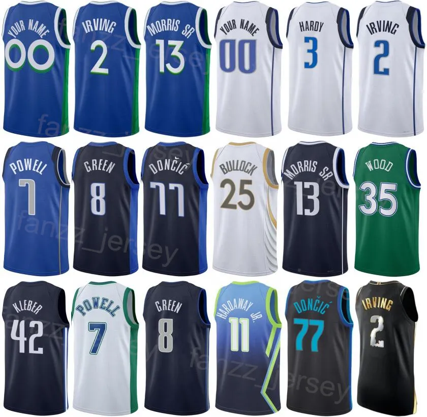 Print Team Association Basketball Kyrie Irving Jersey 2 Luka Doncic 77 Dwight Powell 7 Christian Wood 35 Jaden Hardy 3 Reggie Bullock 25 For Sport Fans Men Kids