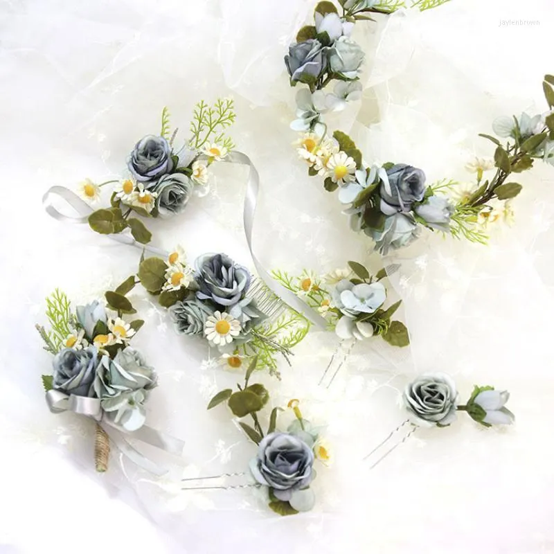 Headpieces Blue Artifical Headwear Flowers Bridal Wedding Accessories Para Tocados Novias Garland handled
