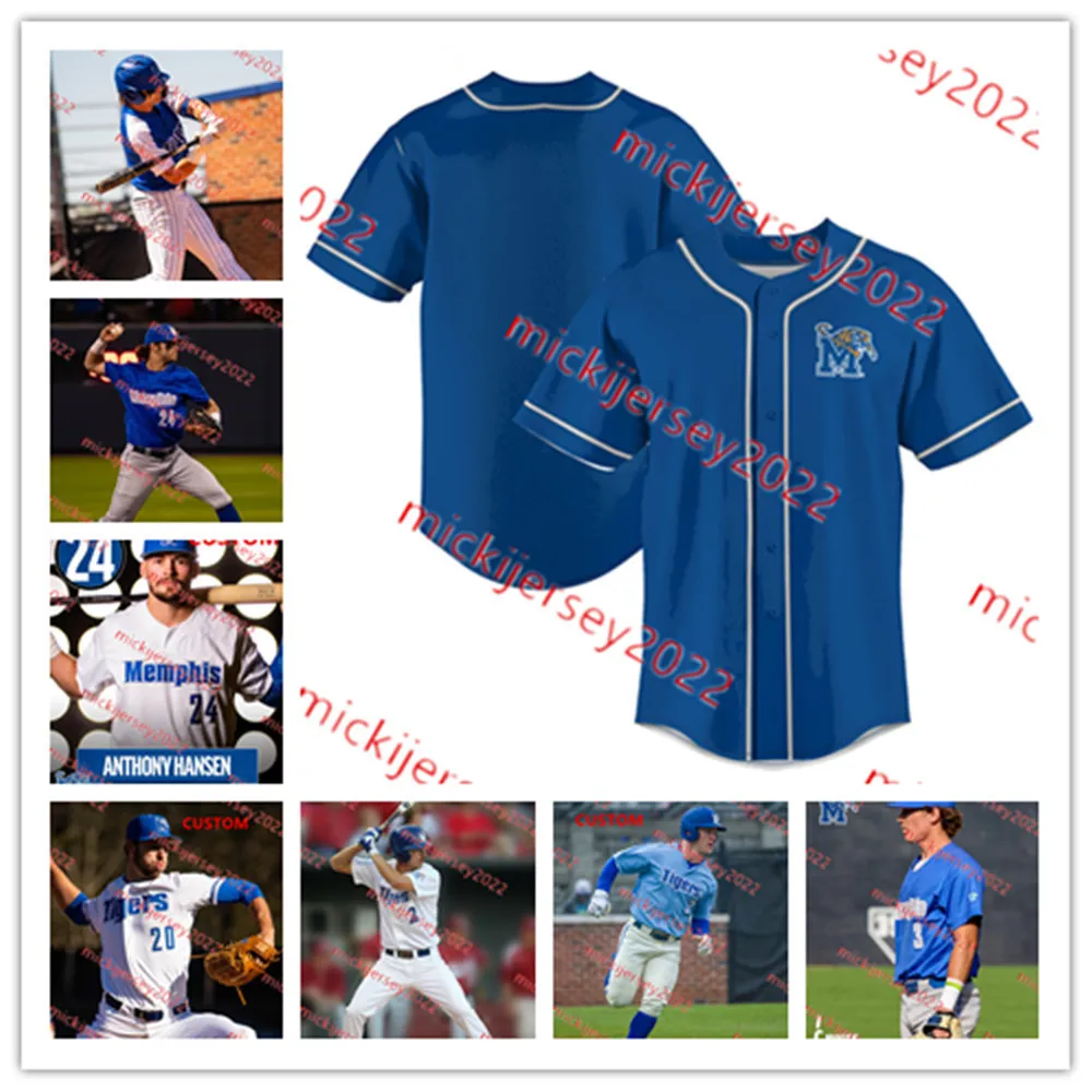 College-Baseball trägt individuell genähtes Memphis-Baseballtrikot Tyler Harrington Brennan DuBose Sterling Turmon Carson Stinnett Logan Kohler Cade Hennemann Memph