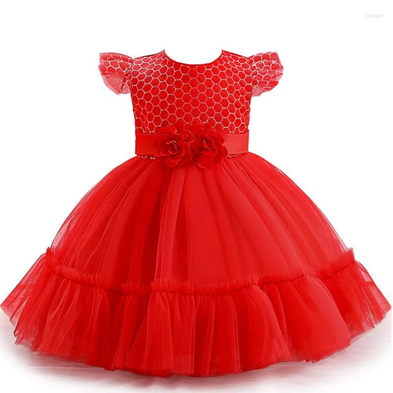 Girl Dresses Flower 1st Year Birthday Dress Girls Princess Baby Clothes Sequins Bow Party Wedding Christmas Little