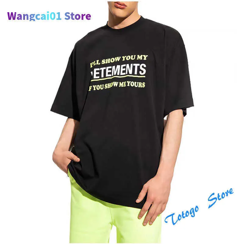 wangcai01 t-shirts masculins Je vais vous montrer mes vettents t-shirts hommes femmes surdimensionnées surdimensionnées vtm top vétéants broiddery noire t-shirt 0217h23