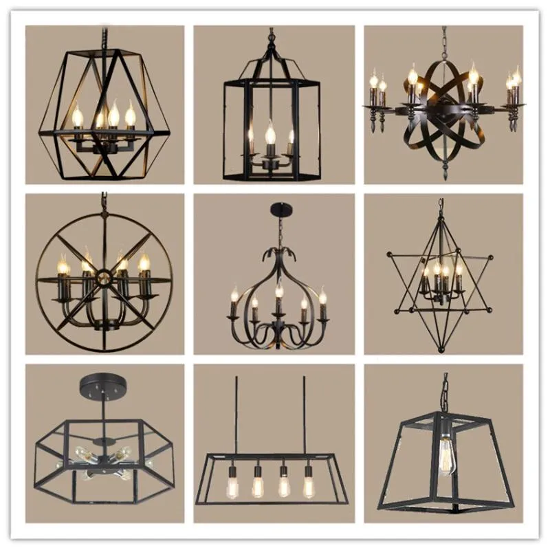 Pendant Lamps Retro Decor Chandelier American Style Lighting Nordic Loft Ceiling Light Living Room Bedroom Wrought Iron Lamp Body Hanging La