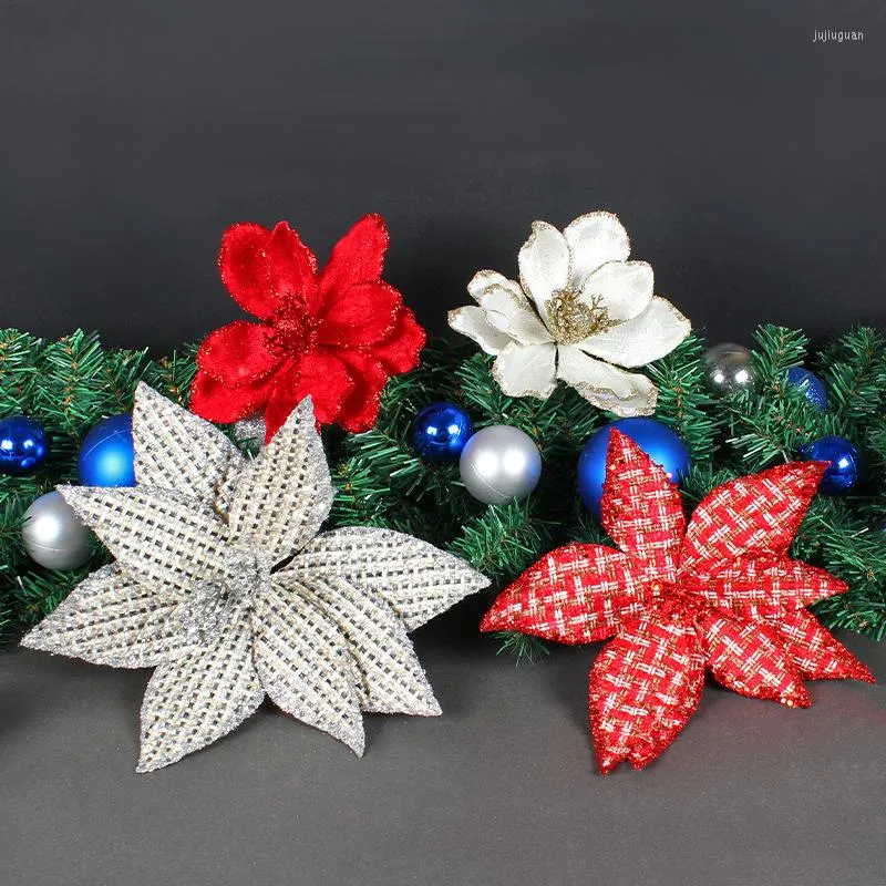 Dekorativa blommor 1st glitter Artifical Year Christmas Tree Decorations Home Fake Flower Xmas Ornaments