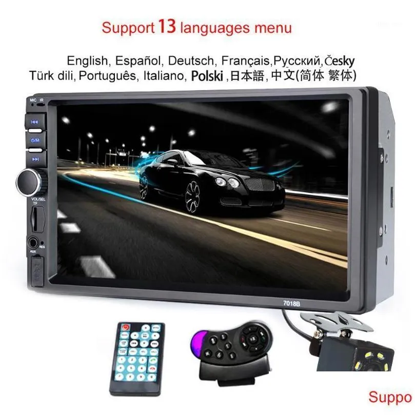 Car Audio 7018B 2 Din Radio Bluetooth 7 Touch SN St￩r￩o FM O MP5 Player SD Prise en charge USB CAMERIE 12V HD1 DROP DIVROY