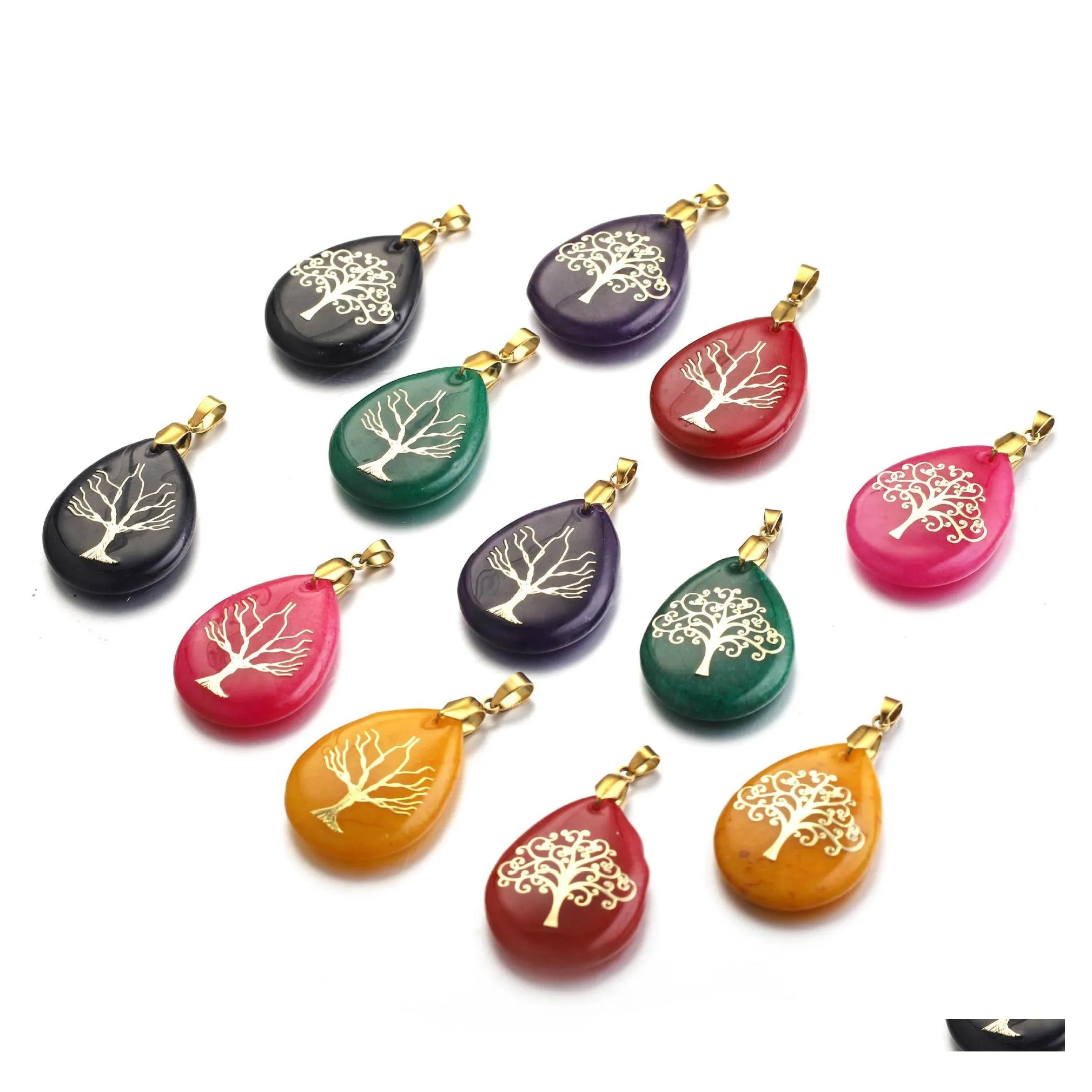 Charms Waterdrop Stone Reiki Healing Tree of Life Symbole Symbe Pierre Pendentif pour les bijoux Making Collac Sport1 Drop Livrot Findi Dhuai