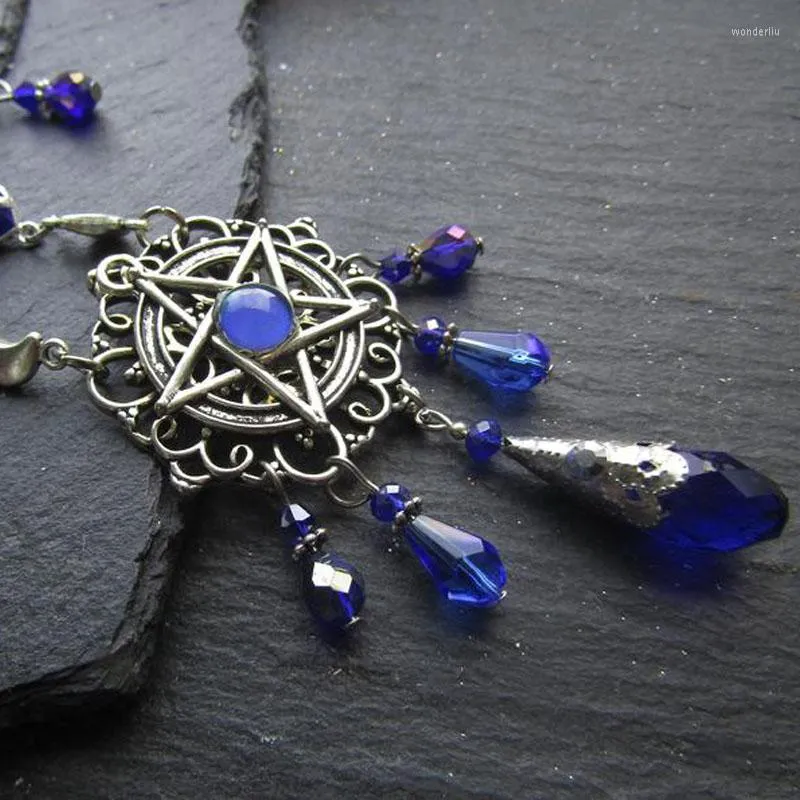 Catene Blue Magick Pentacle Collana Gioielli Wiccan Regalo di nozze pagano Pentagramma Handfasting