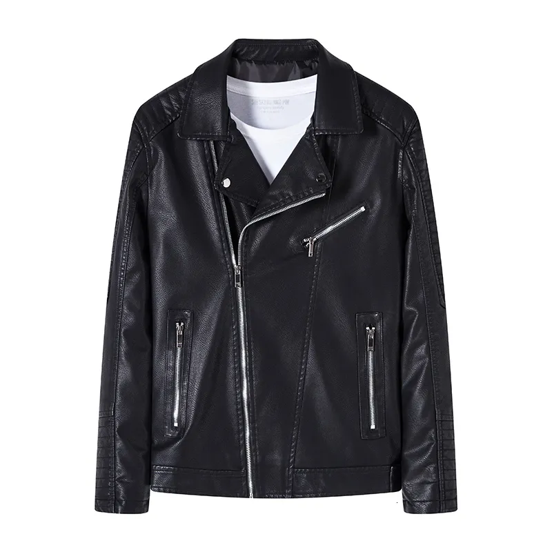 Men's Jackets Leather Men Bomber Trendy Outwear Motorcycle Clothes Mens PU Faux Jacket Business Clothing Diagonal zipper 201 230217