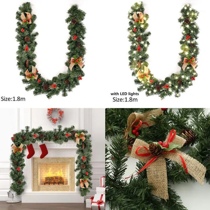 Christmas Decorations 1.8m For Home Bar Tops Ribbon PVC Thicken Green Garland Tree Ornaments Year Xmas Decor