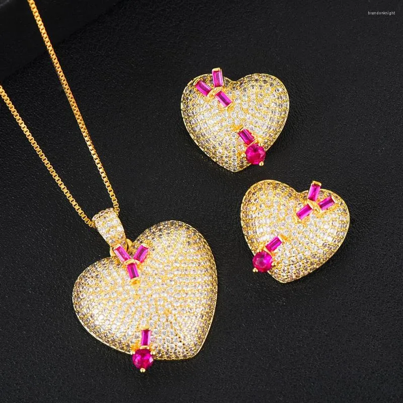 Halsband örhängen set Godki Jimbora Sweet Sweet Heart Pendant 2st Chain Jewelry for Women Bridal Wedding Party Show