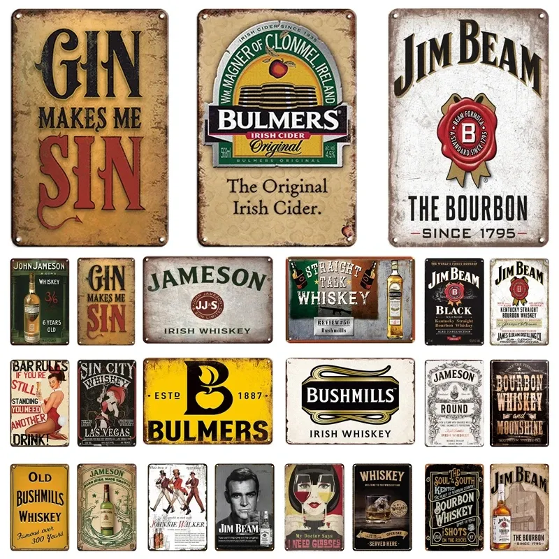 Rétro Vintage Métal Art Peinture Plaque Bulmers Jim Beam Plaque Métallique Plaque Métallique Signes En Étain Pour Bar Club Man Cave Pub Mur Personnalisé Décor taille 30X20CM w02