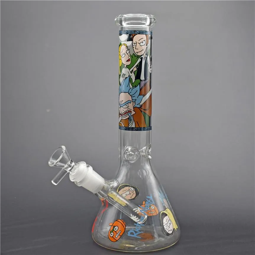 New Design glass beaker Bongs 10 5 inch dab rig Bongs Pyrex Water hookah with Colorful popular sticker 14mm Joint Beaker Bong with328m