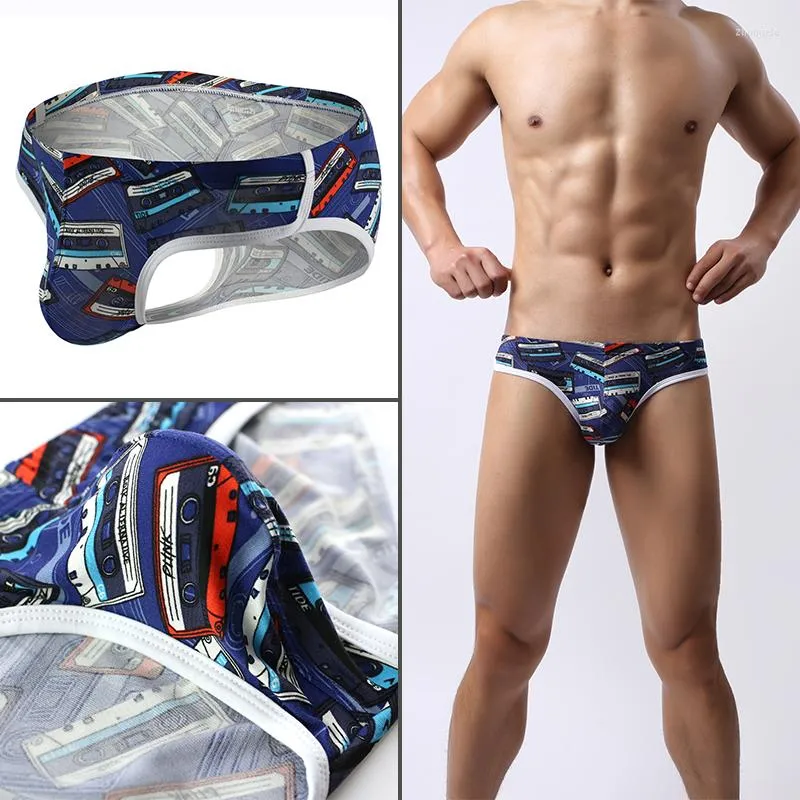 Onderbroek aiiou 2023 mannen sexy briefs blauw bedrukt ademende zachte ondergoed bulge pouch heren bikini jockstrap gay mannelijk slipje