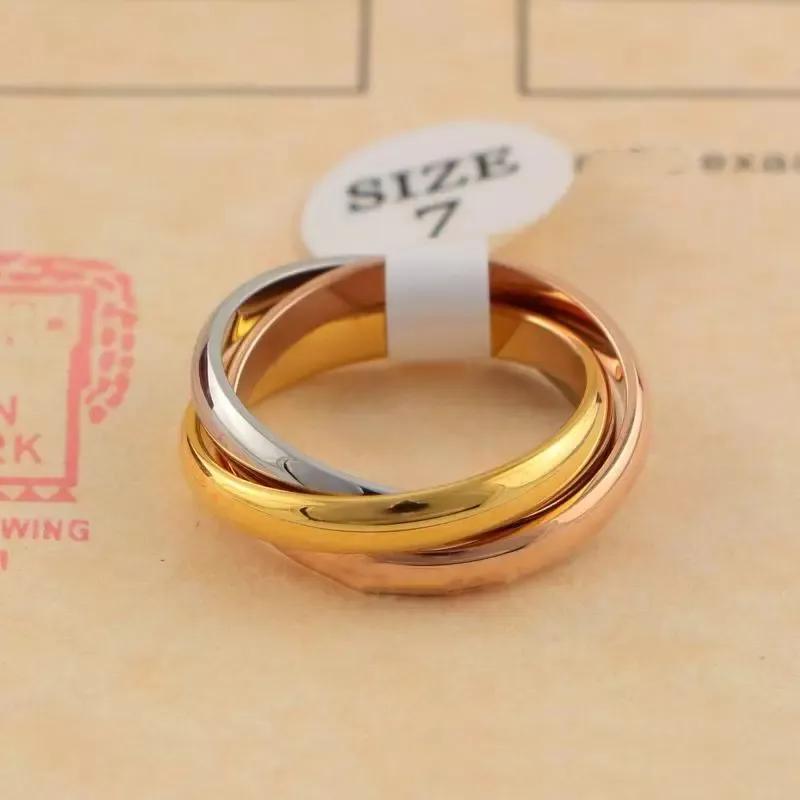 Anel Clássico de Três Anéis para Homens e Mulheres Casal Anéis de Estilo Simples Moda com Três Cores Anéis de Ouro Rosa