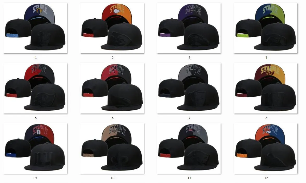 Nuovi cappelli snapback da calcio Cappellino colore nero 29 squadre Snapback Mix regolabile Ordina tutti i cappellini