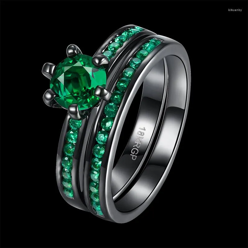 Bagues de mariage Garilina, bijoux de conception individuelle, ensemble pour femmes, zircone cubique verte, bague pistolet noire, taille 6 7 8 AR2012