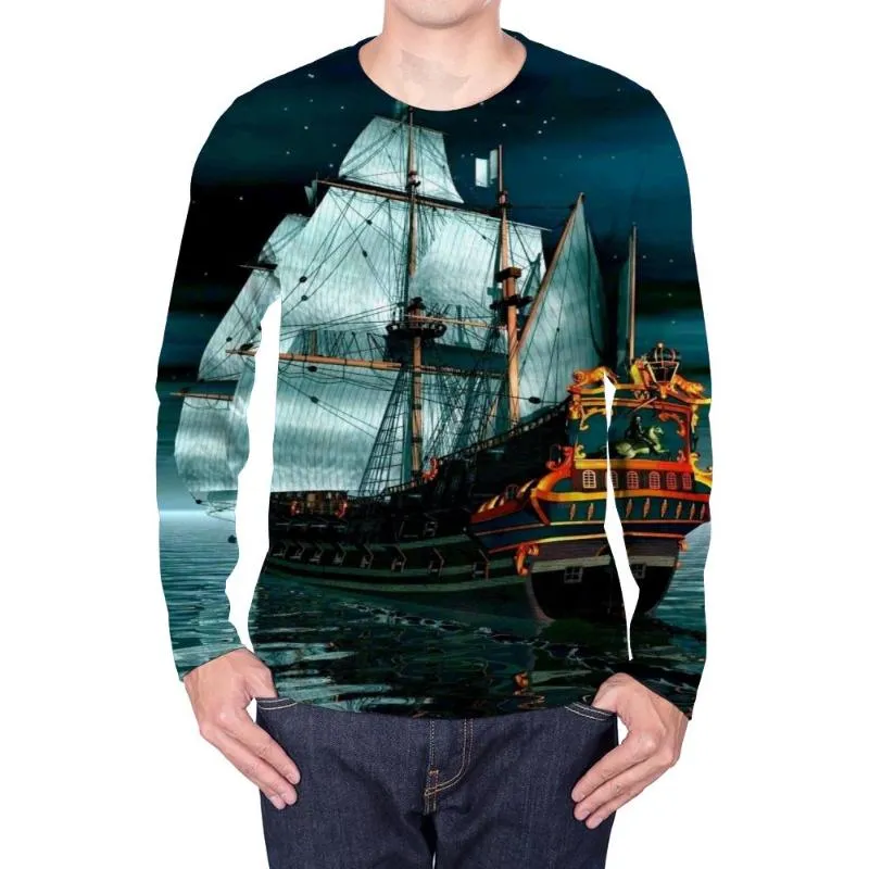 T-shirts pour hommes Pirate chemise à manches longues hommes voile drôle galaxie Anime vêtements océan 3d imprimé t-shirt vêtements pour hommes mode hommes