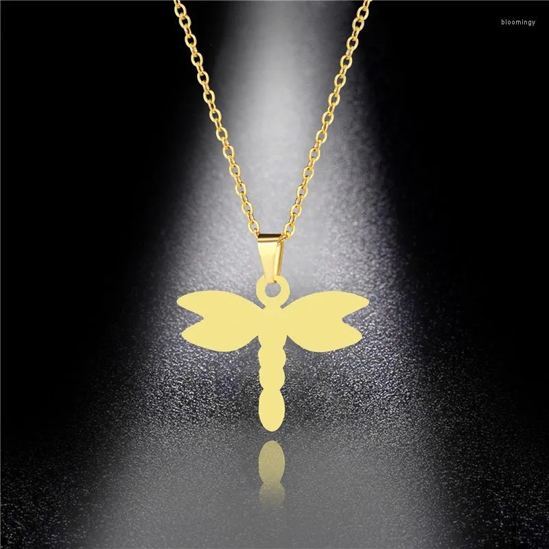 Pendant Necklaces Gold Color Stainless Steel Cute Dragonfly Necklace For Women Fashion Chains Choker Collares Goth Jewelry