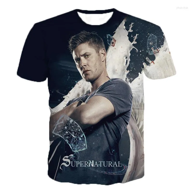 Camisetas masculinas TV SUPERNATURAL 3D T-shirt drama de terror masculino Homens crianças moda moda casual stretwear calpão curto tampes de manga curta