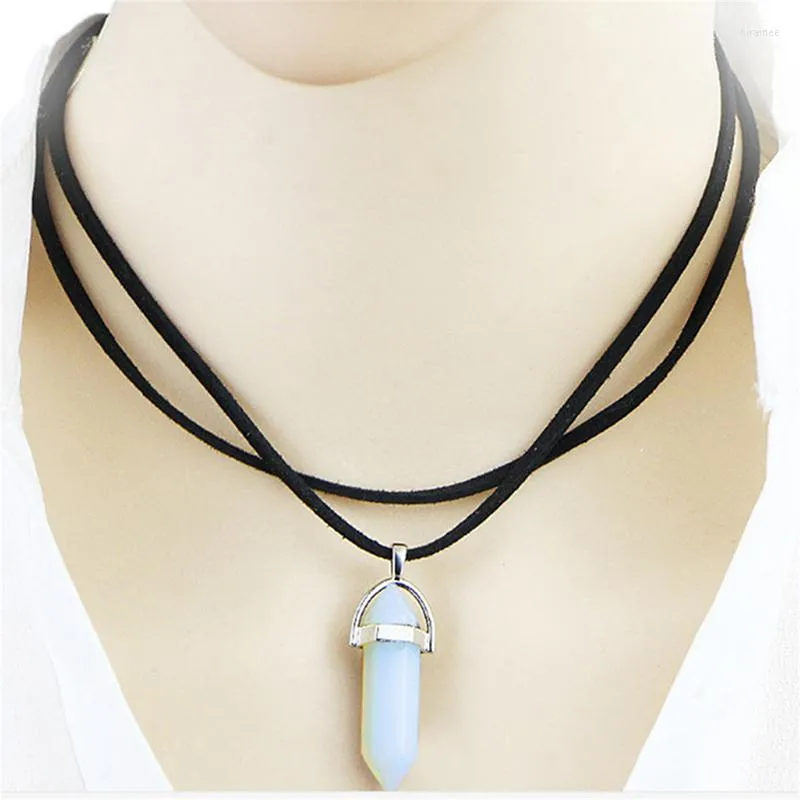 Choker Hexagonal Column Natural Crystal Tiger Eye Pendentif Amethyste Stone Pendant Chains Necklace For Women Jewelry