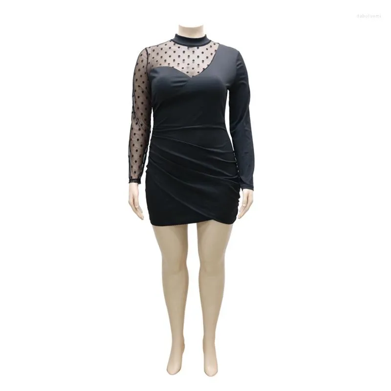 Plus Size Dresses Women Clothing Long Sleeve Fall Clothes Mesh Sexy Lace  Dress Elegant Black Tight Wholesale Drop From Daboluomi, $20.18