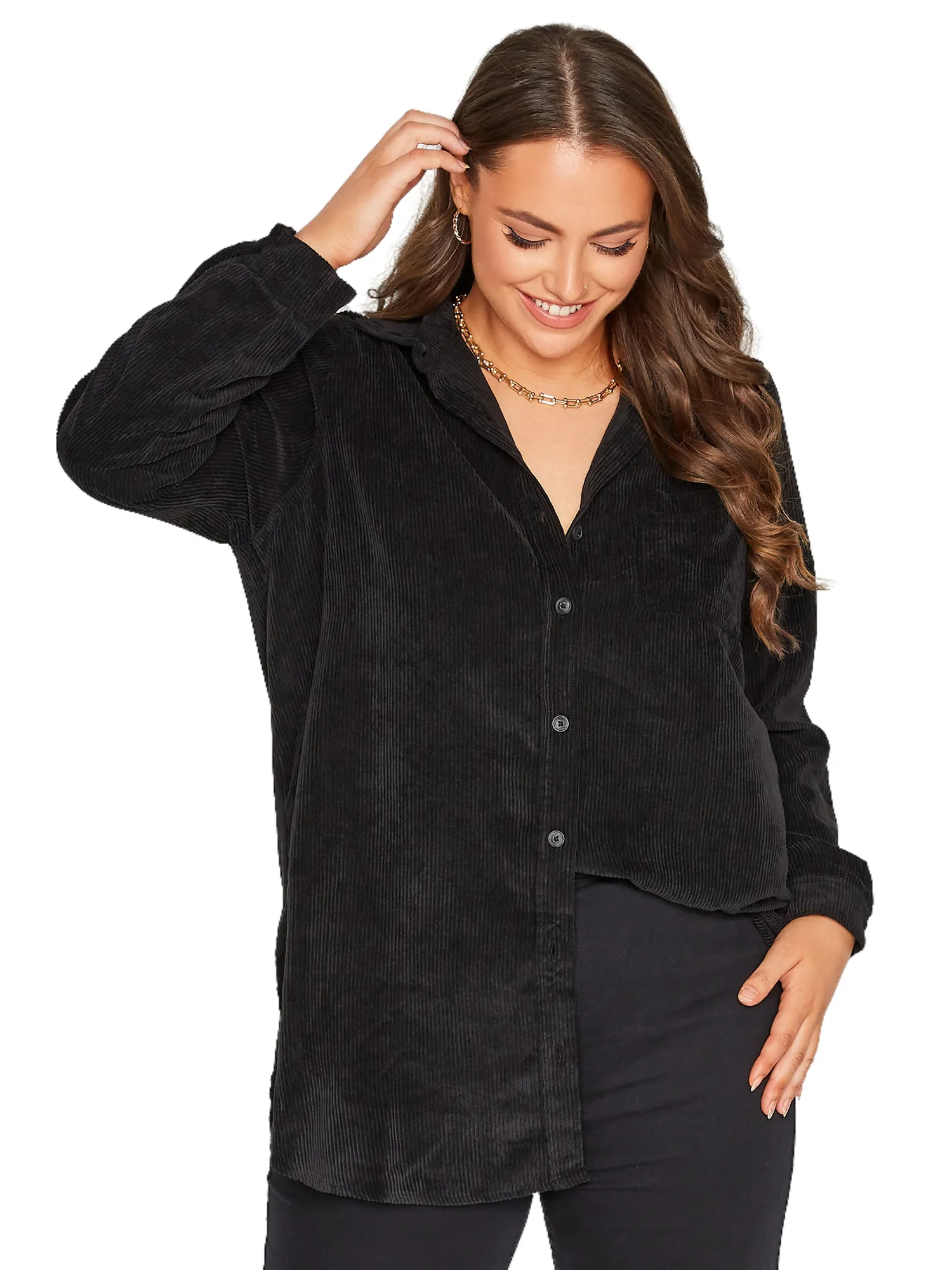 Koszulka damska plus w rozmiarze Plus w rozmiarze Elegancka jesienna zimowa koszulka sztruksowa Kobiet Button z długim rękawem w górę luźna koszula Longline Formal Work Blouse koszulka 6xl 7xl 230216
