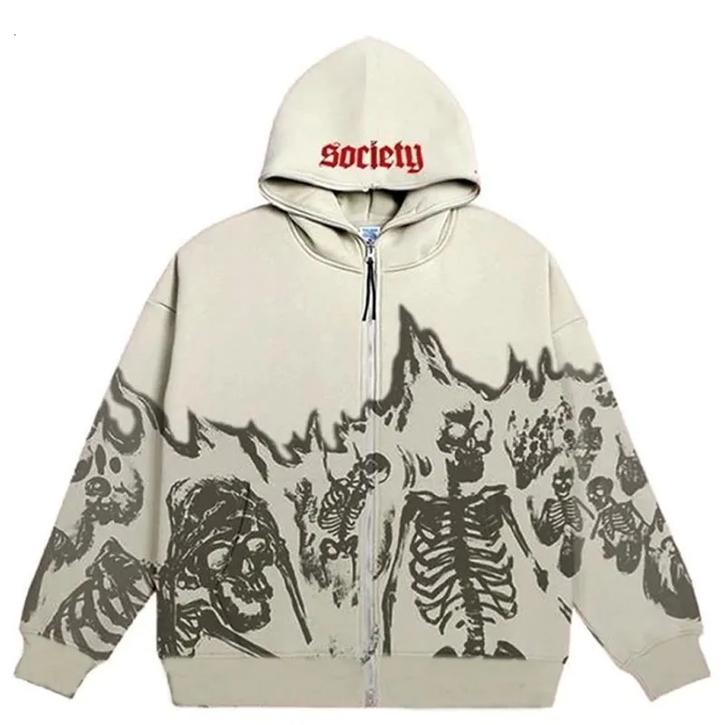 Mens Hoodies Sweatshirts Y2K Emo Men Streetwear Vintage Skull Hoodie Zip Up Grunge Oversized Sweatshirt Gothic Harajuku Alt Halloween Clothes 230216