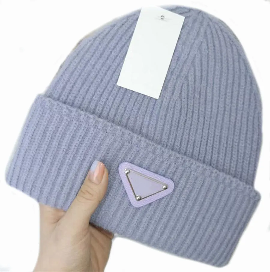 Winter designer caps luxury man hats creative metal triangle with letters  cold wind proof warm delicate beanies modern designer knitted hat for  ladies