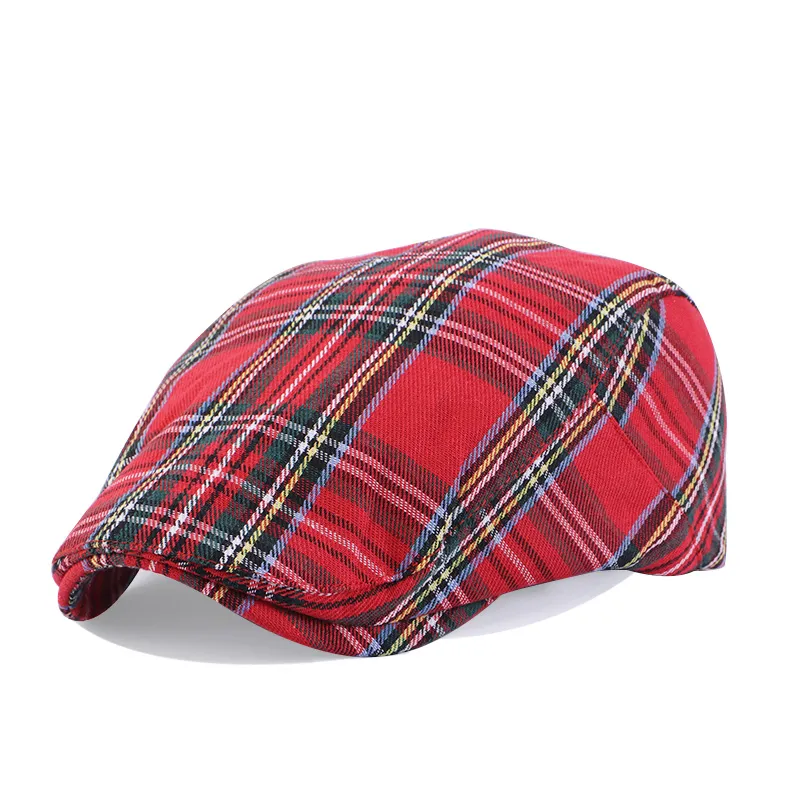 Cotton Check Beret Men Green Navy Plaid Flat Caps Newsboy Hat Male British Vintage Berets Cap Spring Summer Women Driver Ivy Cap