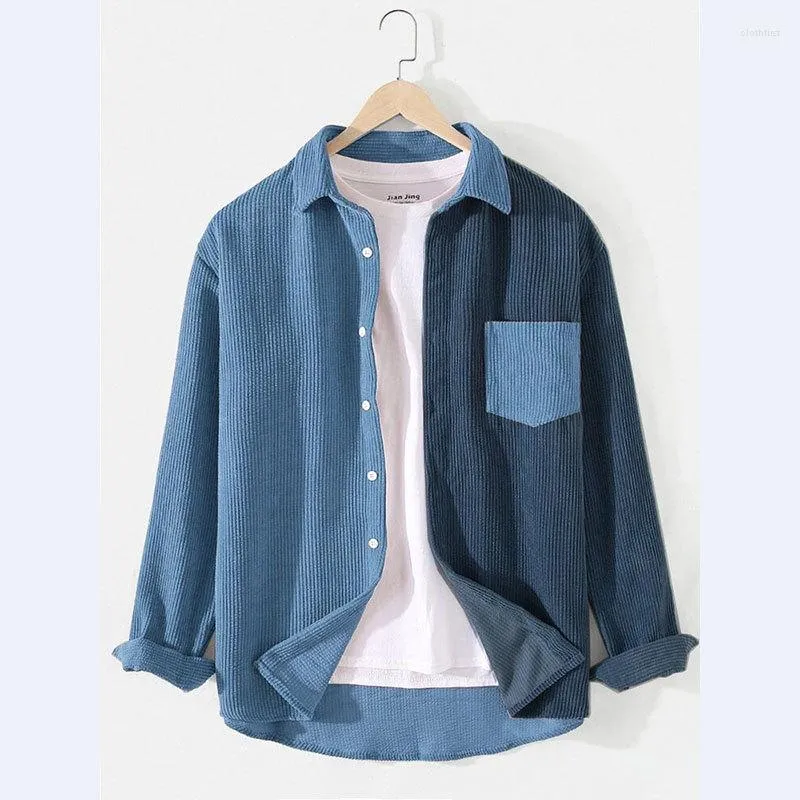 Men's Casual Shirts 2023 Corduroy Shirt Coat Men's Loose Korean Style Contrast Color Tops Spring And Autumn Youth Clothes