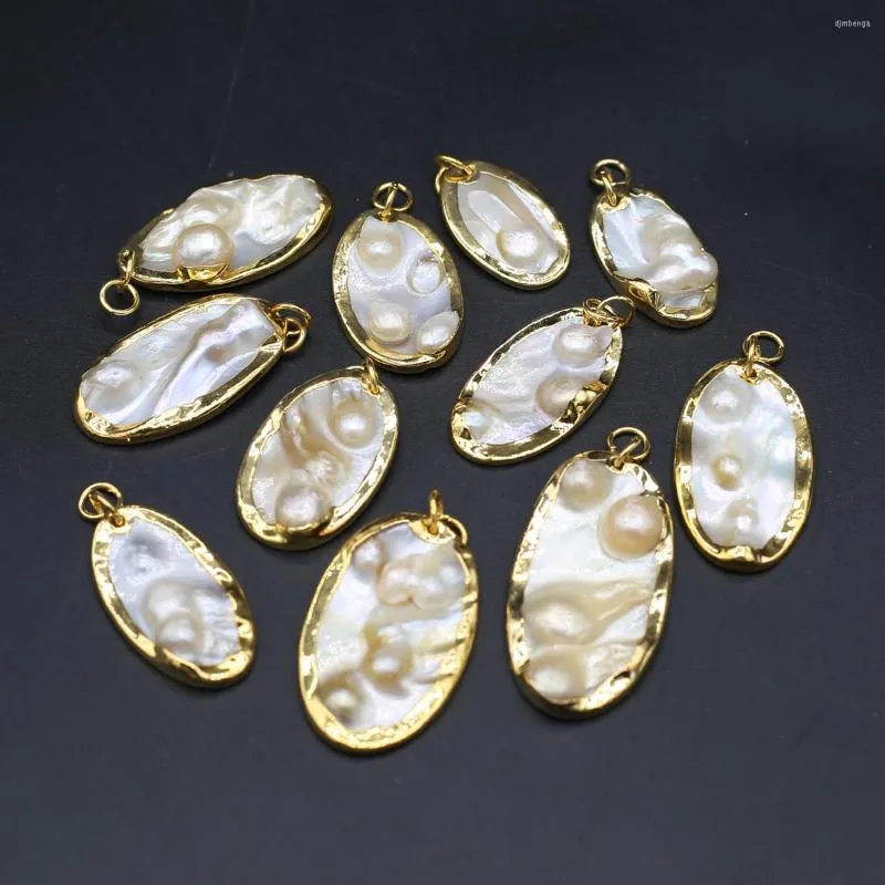 Collares pendientes Colgantes de nácar natural Reiki Heal Chapado en oro Encantos de perlas Fabricación de joyería Diy Mujeres Collar Pendientes Artesanía